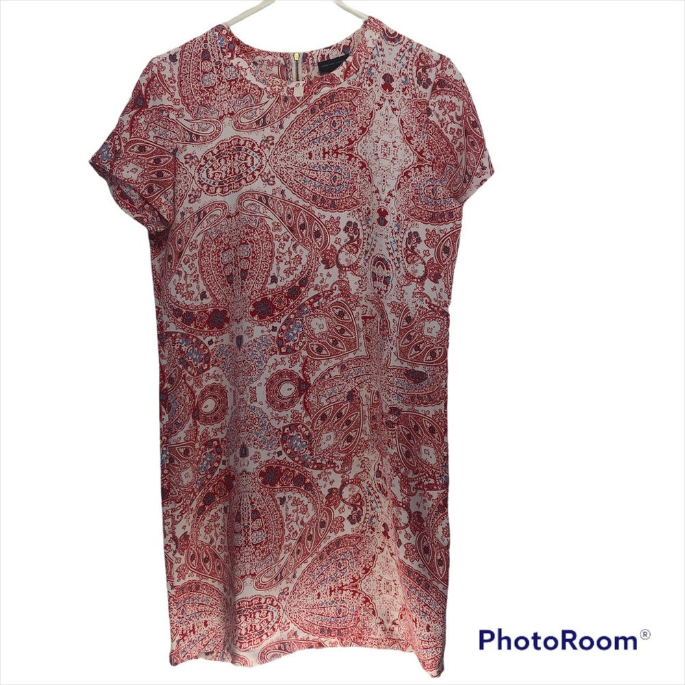 Adrienne Vittadini Red & Blue Paisley Exposed Zipper Shift Dress Summer Vacation